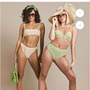 Green crochet triangle bikini.